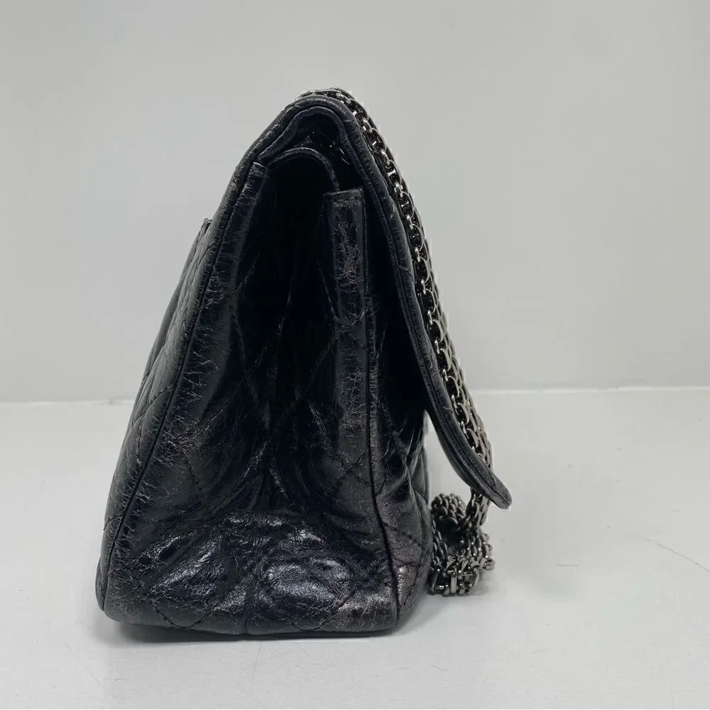 Chanel reissue 2.55 Flag Bag Quilted Glazed Calf Skin Silver Jumbo